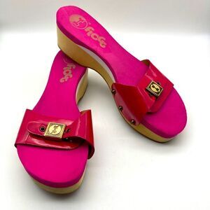 Flogg Melanie Red Patent Leather/ Wood Wedge Platform Slides Size 8,5